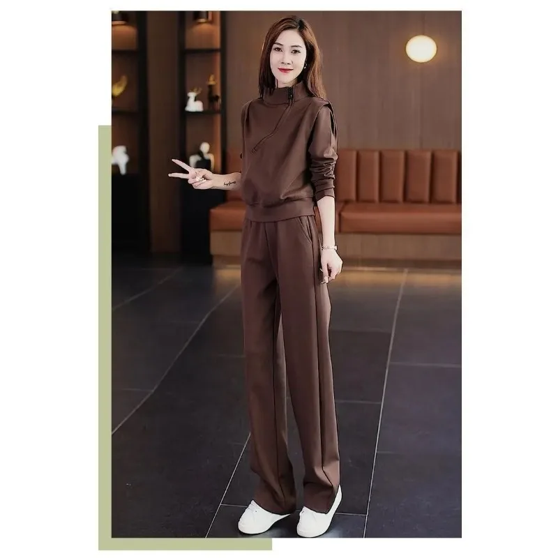 

Casual Sports Suit for Women Spring Autumn New Fashion Stand-up Collar Loose Slim Long-sleeved Sweatshirt Pants Two-piece Set