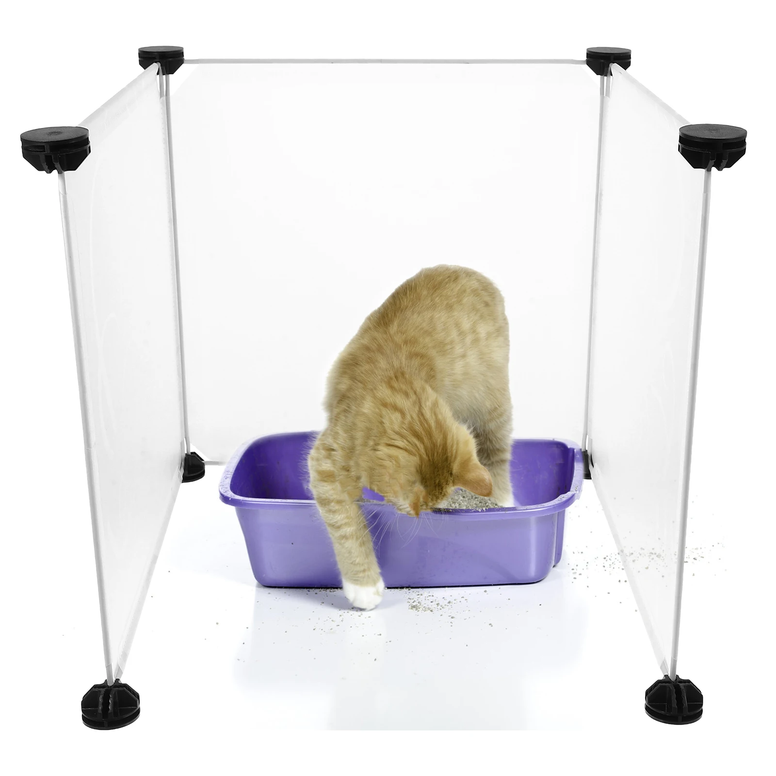 

3 Pcs Cat Litter Box Privacy Shields Transparent White Patterned Black Clips Easy Pet Supplies