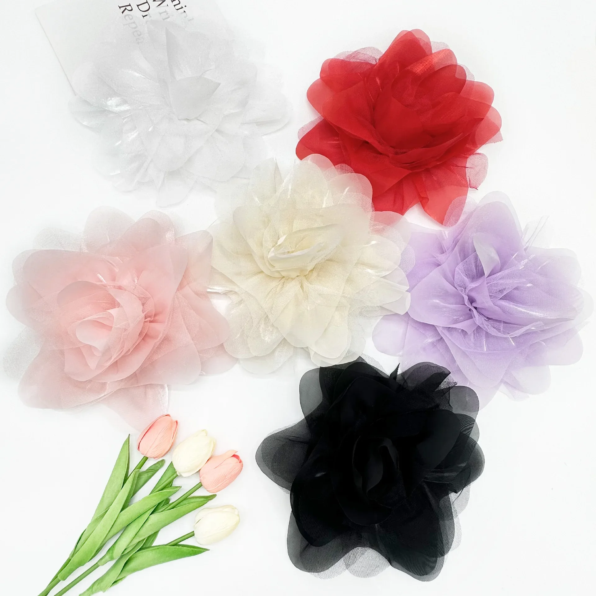 27cm French Handmade Large Flower Brooch Pleated Mesh Large Flower Clothing Decoration Accessories Pin Accessories Corsage