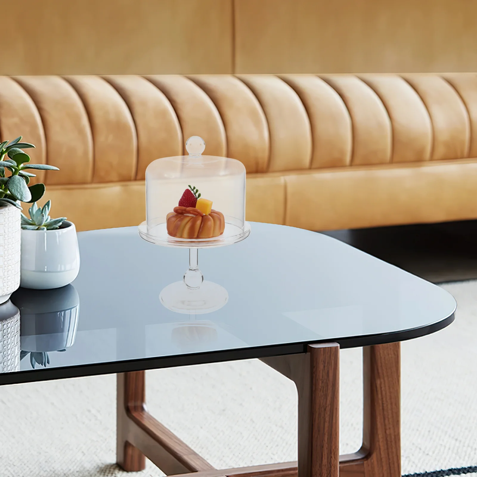 

Cake Display Stand Glass Pedestal with Cover for Desserts Fruits Snacks Transparent Holder Stable Base Kitchen Decor