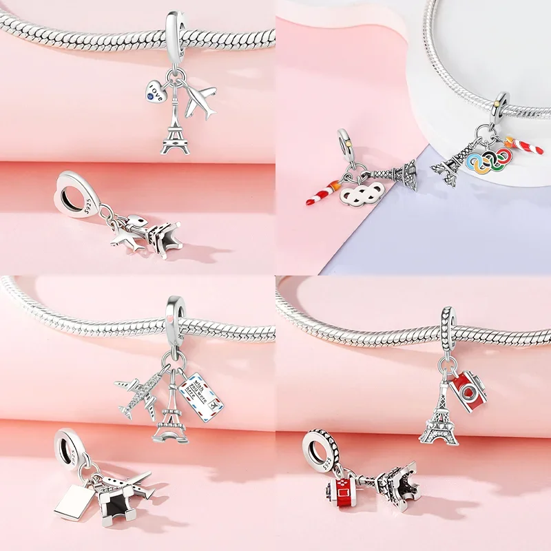 Silver-Plated Mini Eiffel Tower Charms Beads for Bracelets