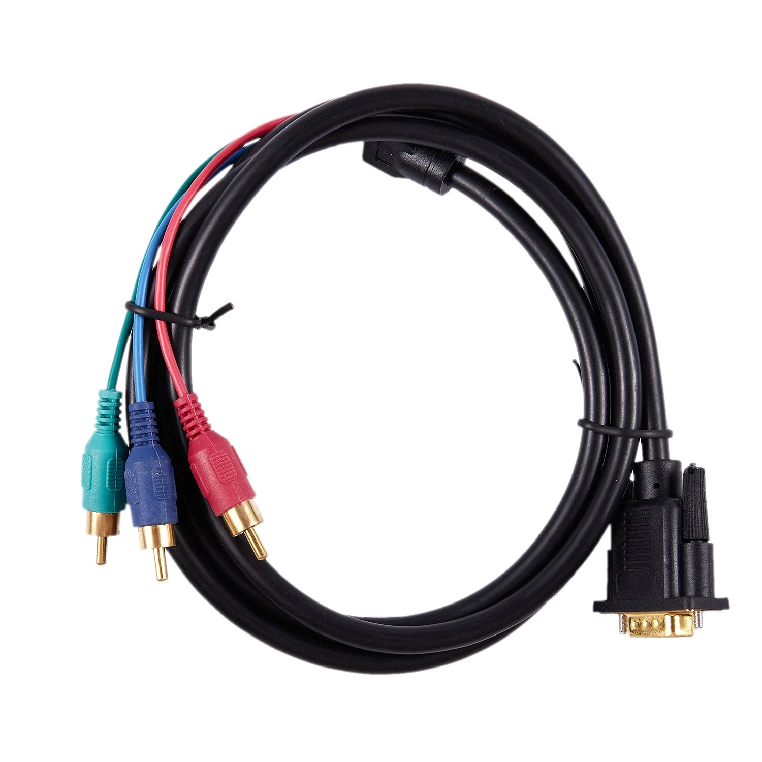 1.5M 4.9Ft VGA 15 Pin Male to 3 RCA RGB Male Video Cable Adapter Black TQ