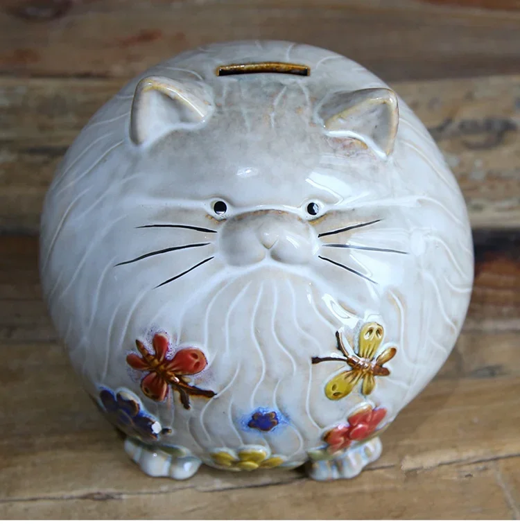 

Fat Cat Retro Home Room Table Window Ornament Ceramic Piggy Bank Decoration Birthday Present