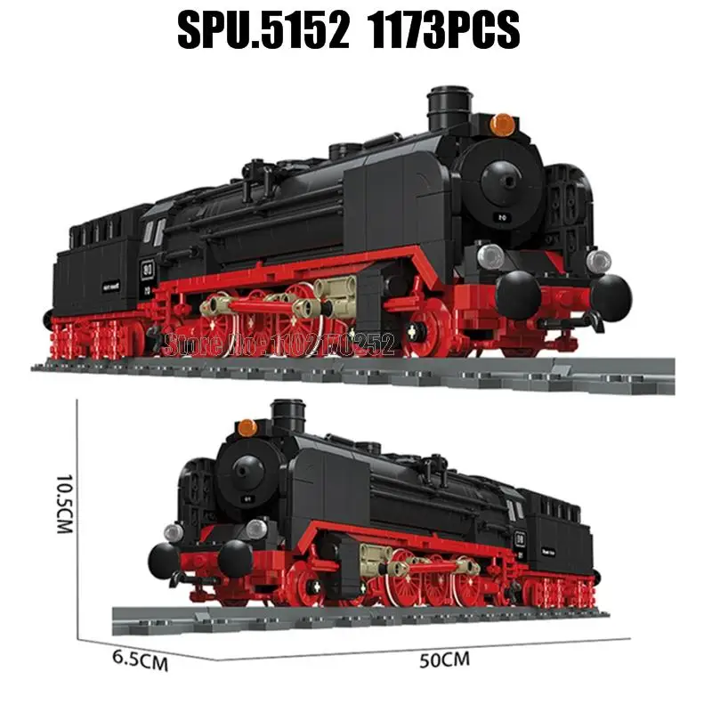 59004 1173pcs Red Germany Br01 Locomotive Steam Old Vintage Retro Classic Train Railway Building Blocks Toy