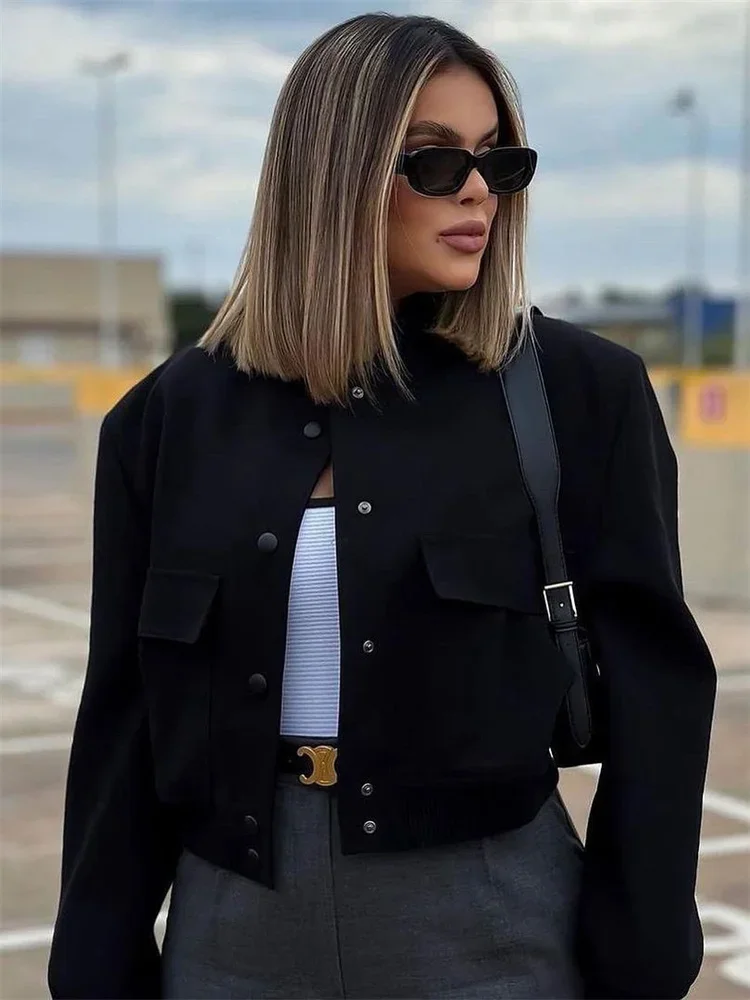 

Autumn Fashion Jackets Outwear For Women Pocket Patchwork Casual Long Sleeve Commute Tracksuit Female Jackets Coat
