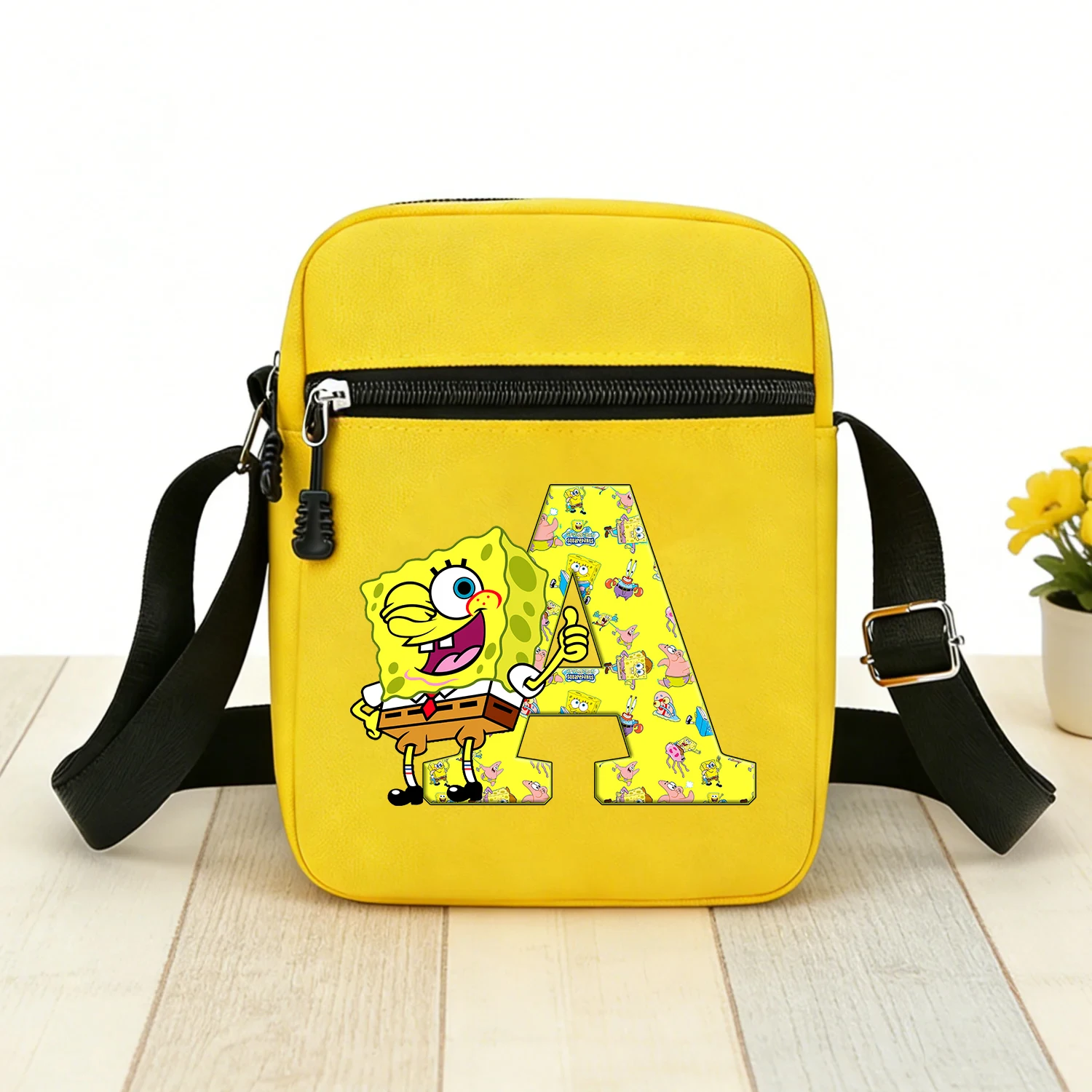 

Spongebobs Shoulder Bag Cartoon Crossbody Bags Boys Girls Double-deck Storage Bag Letter Large Capacity Square Sport Bag Gift