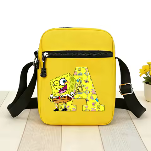 Spongebobs Shoulder Bag Cartoon Crossbody Bags Boys Girls Double-deck Storage Bag Letter Large Capacity Square Sport Bag Gift