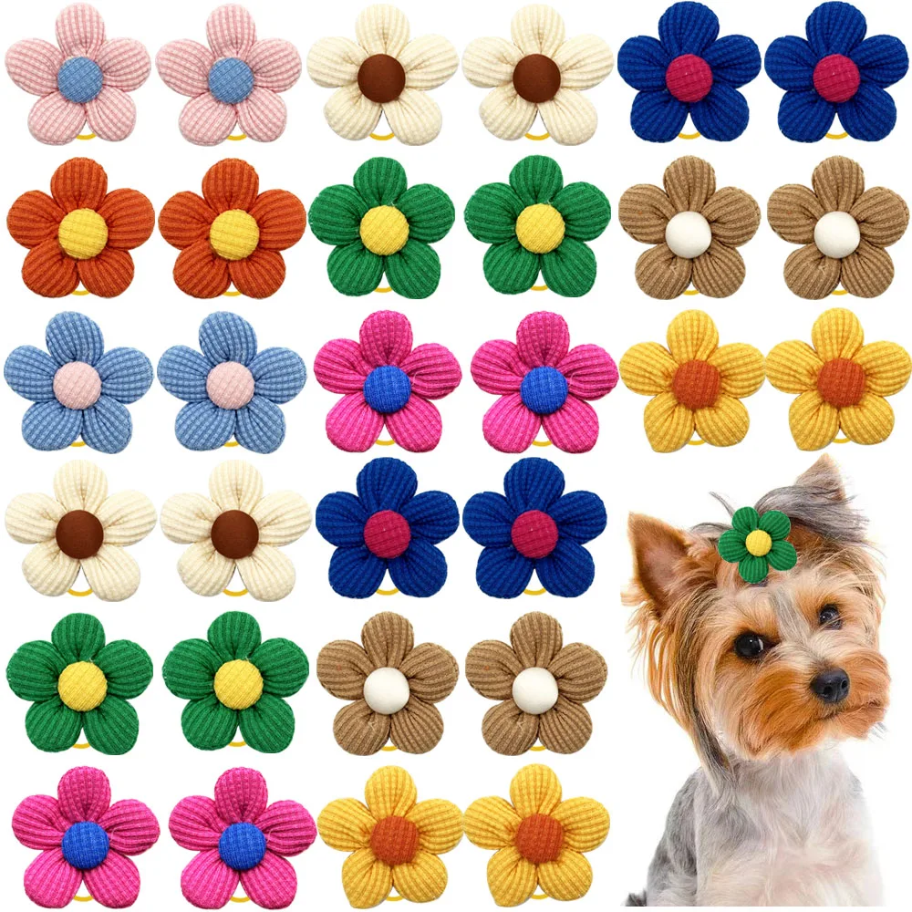 50/100PCS Flower Shape Decoration Cute Dog Hair Bow Dogs Bows Cotton Rubber Bands Dog Supplies Puppy Bowknot Pet Accessories