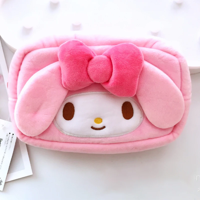 Sanrio My Melody Hello Kitty Plush Cosmetic Bag Kuromi Cute Zipper Large Women Travel Make Up Toiletry Bag Washing Pencil Case