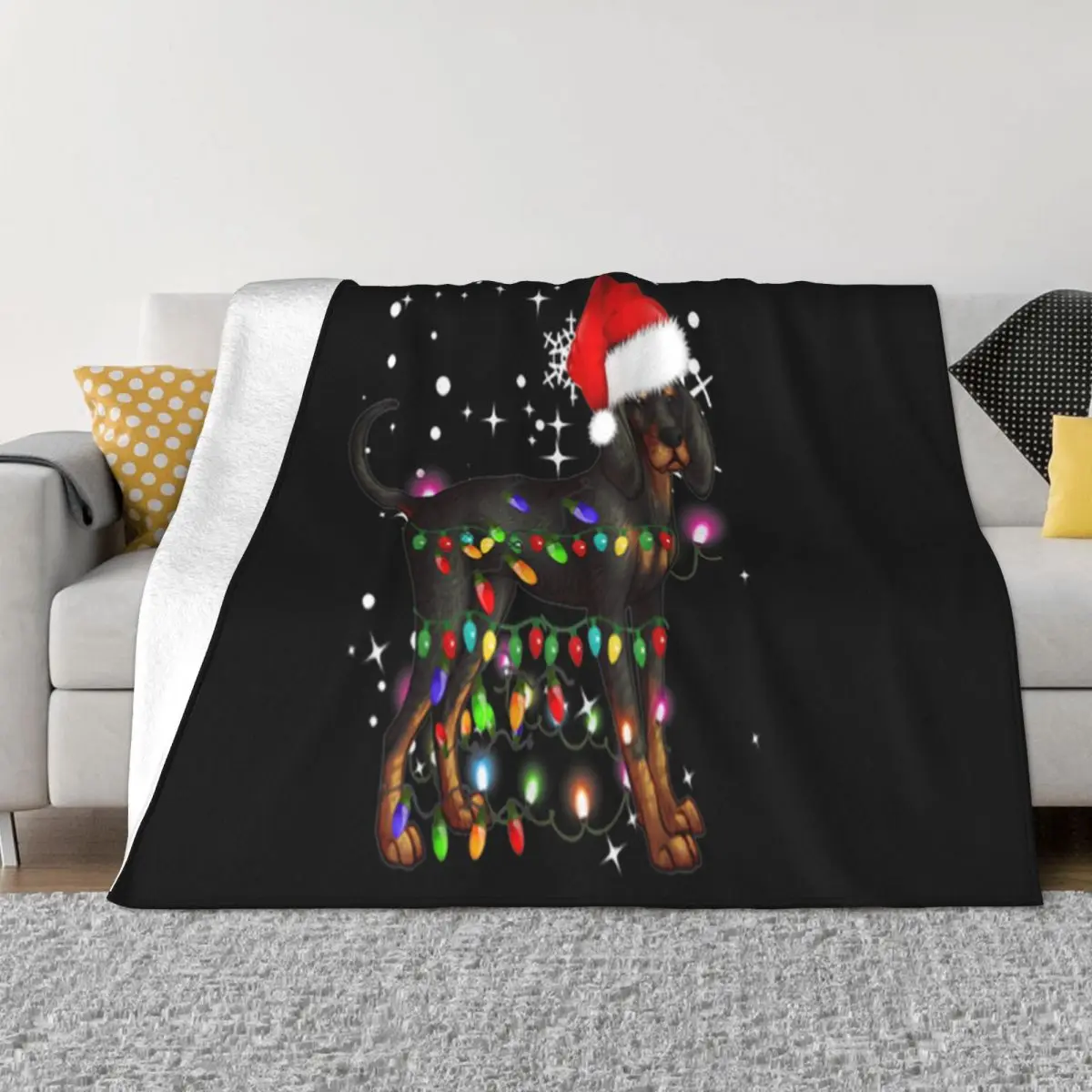 Official Christmas Lights Black And Tan Coonhound Dog Trend Basic Popular Style Top Quality Throw Blanket