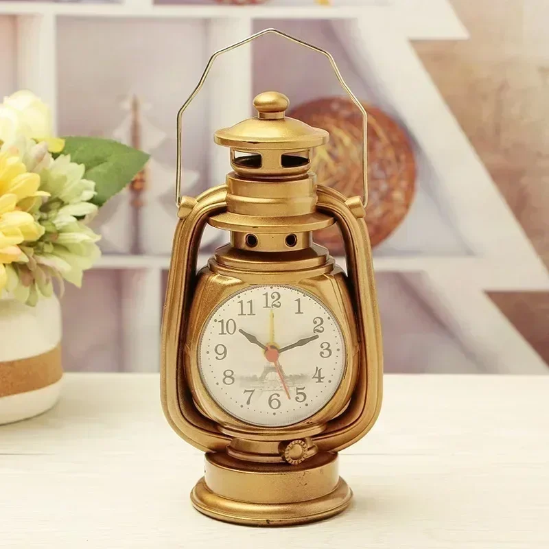 2026 New Vintage Oil Lamp Alarm Clock Retro Kerosene Light Table Clock Living Room Office Decor Craft Ornament Home Supplies