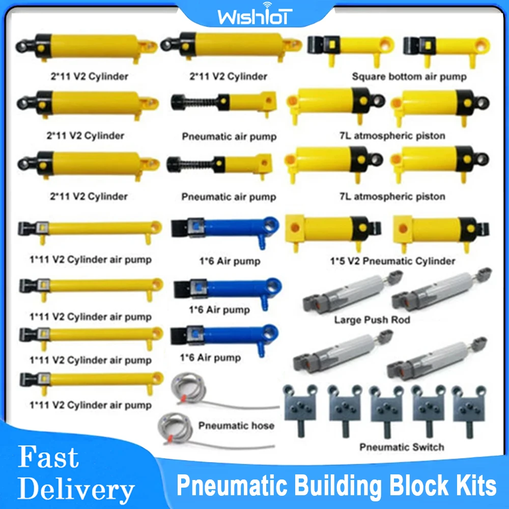 

32pcs Technical Pneumatic Parts Barometer Air Tank Pump Piston Hose Switch Set MOC Building Blocks DIY Mechanical Car Toy Kids