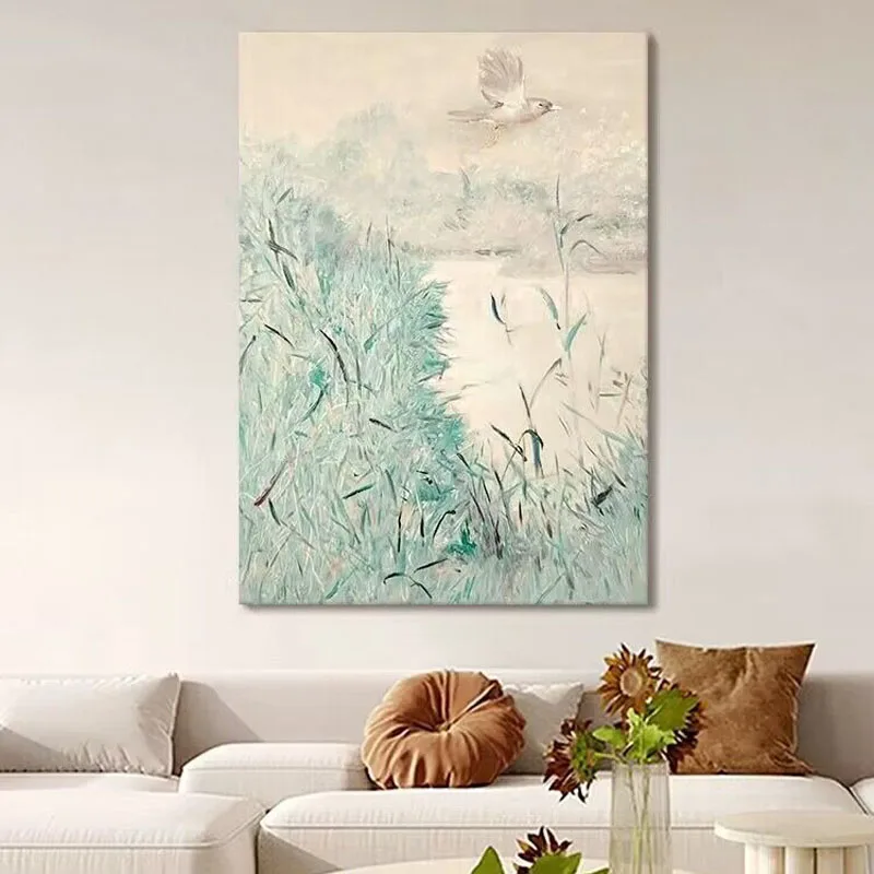 Middle Ancient Style Elegant Fresh Abstract Plant Hanging Painting Living Room Dining Room Corridor Sofa Hand Drawn Oil Painting