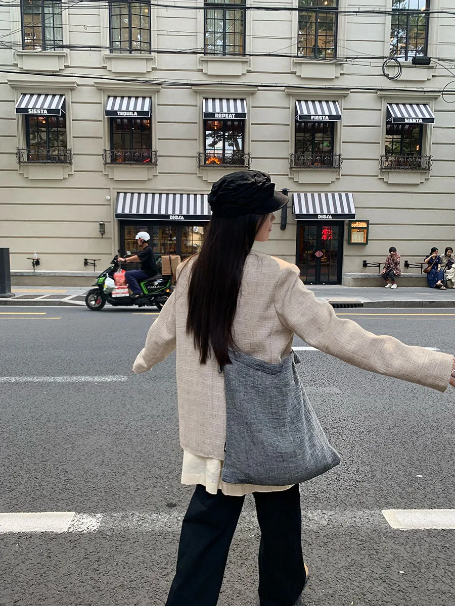 

Cotton Linen Canvas Tote Bag Large Capaci oulder Bag Women's Bag Casual Sle Magnetic Bule Closure Soft Handbag