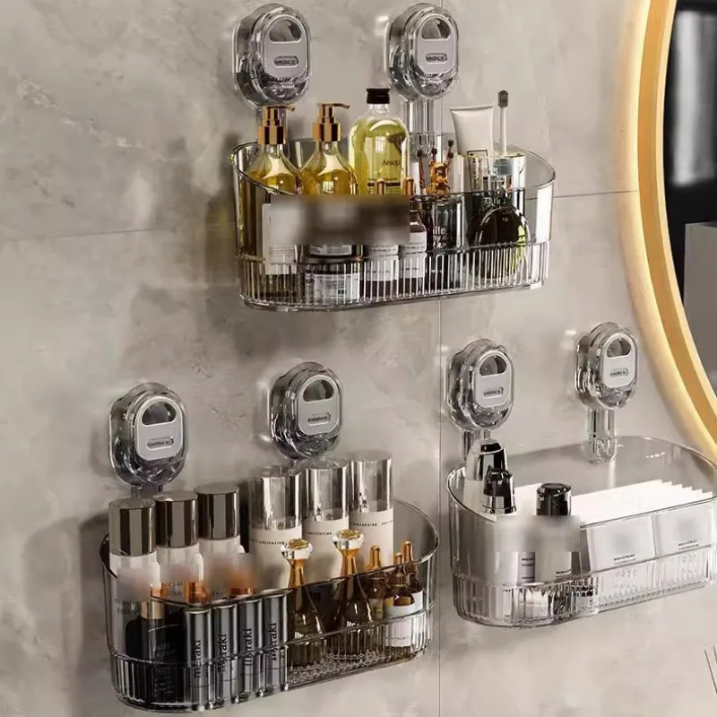 

Bathroom Large Suction Cup Rack Shower Gel Hanging Basket in The Bathroom Wall-mounted Storage Rack Cosmetics Storage Box