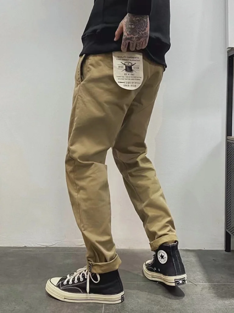 

Retro Waed Cotton Straight Leg Men's Casual Pants Loose Fit Long Trousers American Workwear Ameika Khaki Jeans