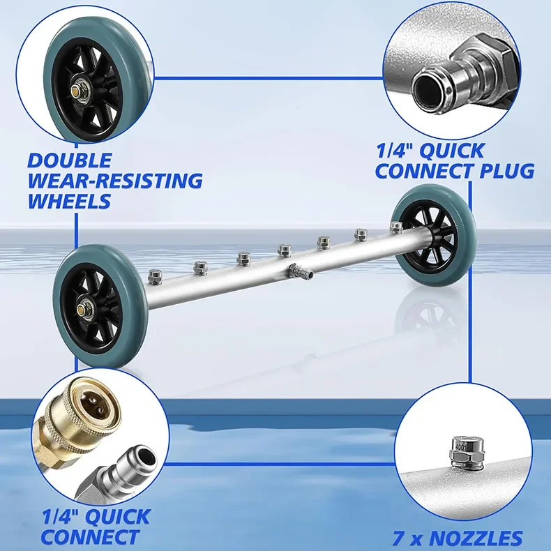 24 inch Undercarriage Cleaner Water Broom Car Chassis Wash Wash The Bottom Of The Car Washer 7 holes Nozzles 1/4 inch 4000PSI