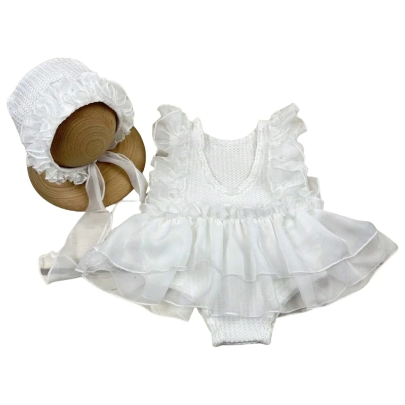 Soft and Breathable Baby Girls Jumpsuit Dress with Matching Headwear Props for Newborns Photoshoots Celebration