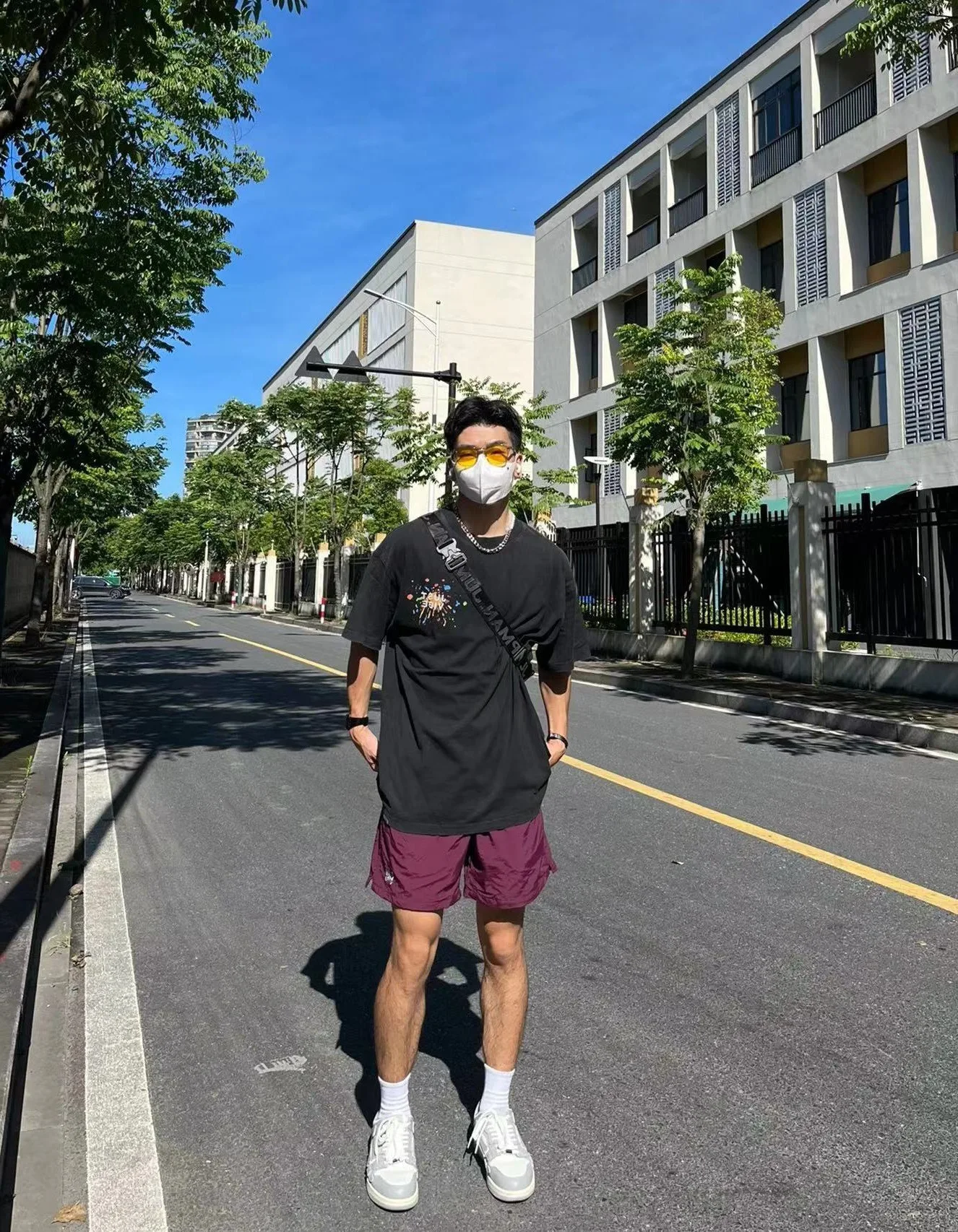 

American Sle Casual Embroidered orts Men's Summer High Street Knee-High Qui Dry Loose Four-Five Split Pants