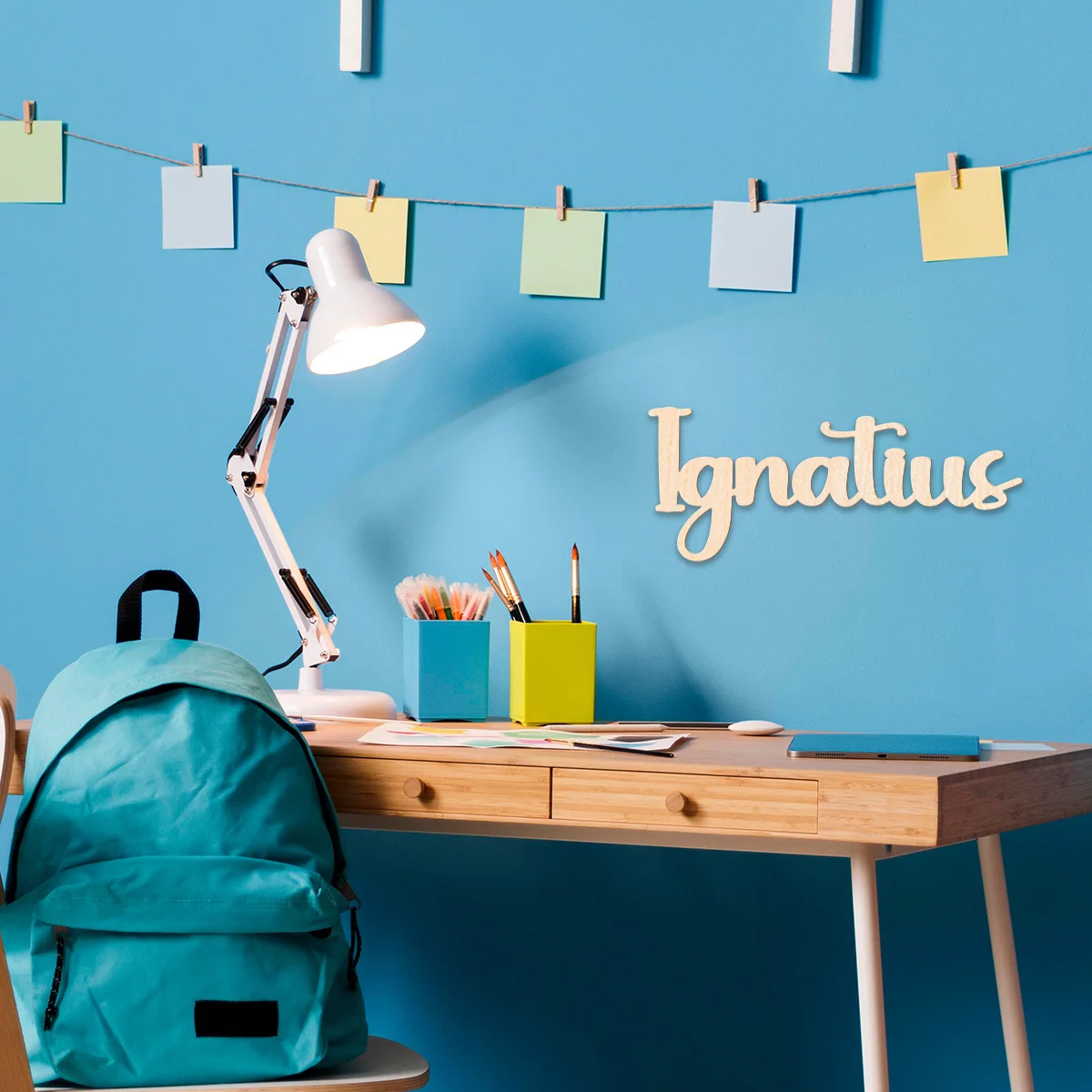 Customized solid wood name tags with geometric lines [2D Plan] Signboard, Warm Apartment Nameplate, Baby Room Wall Nameplate, B