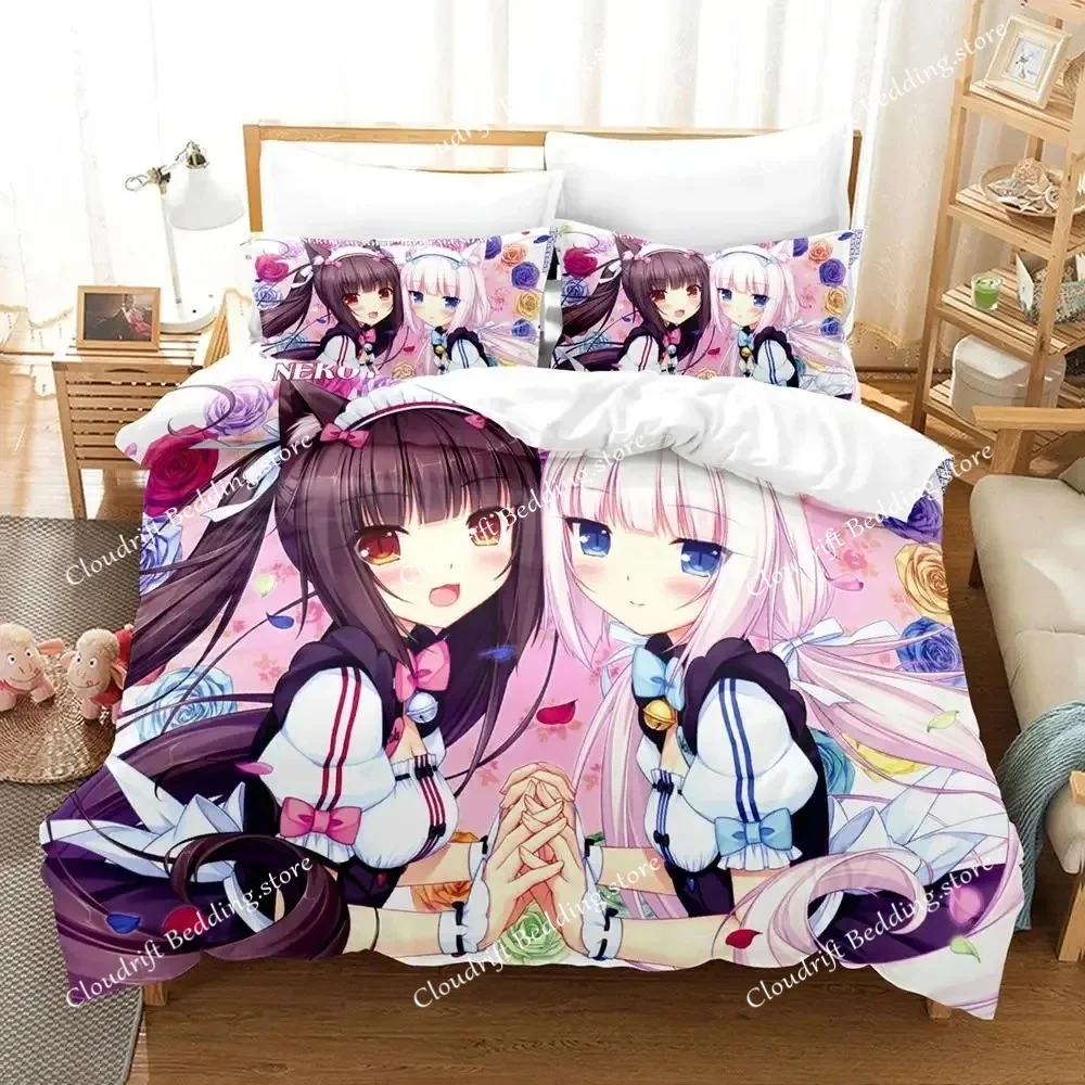 Kawaii Nekopara Bedding Set Single Twin Full Queen King Size Bed Set Aldult Kid Bedroom Duvetcover Sets Anime parure de lit Bed