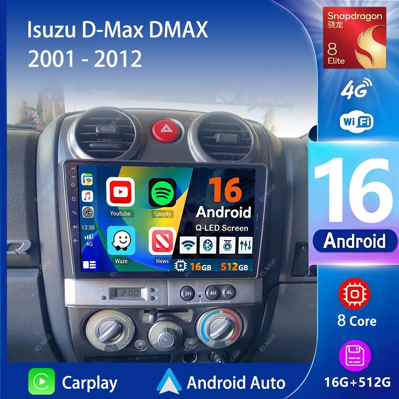 Qualcomm Android 16 Carplay Auto 2K Bildschirm DSP Autoradio Multimedia-Player für Isuzu D-Max DMAX 2001-2012 Autoradio Stereo 2din