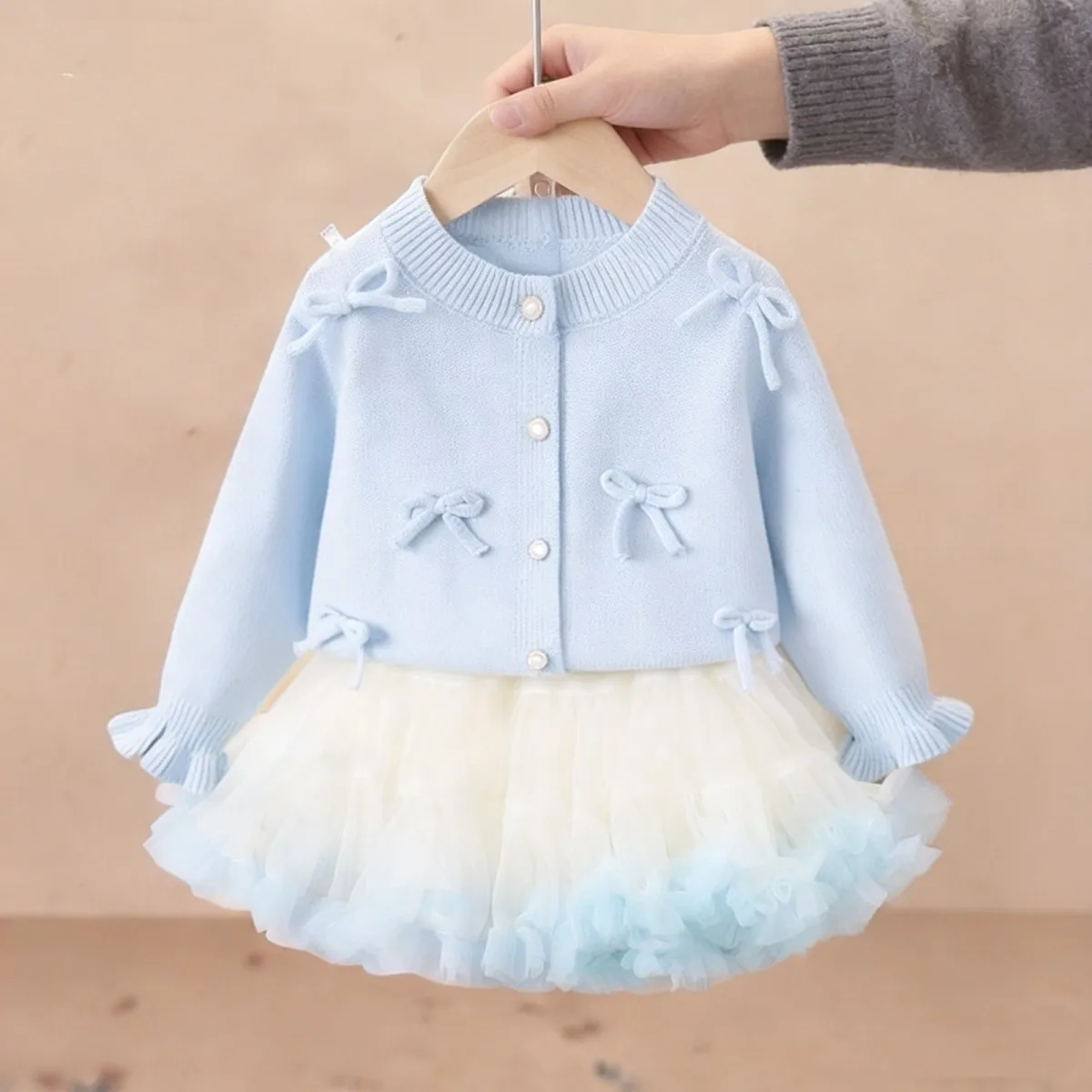 Toddler Girls Knit Cardigan and Tutu Skirt Set Spring Autumn Kids Sweet Sweater Outfit Baby Girls 2 Piece Clothing