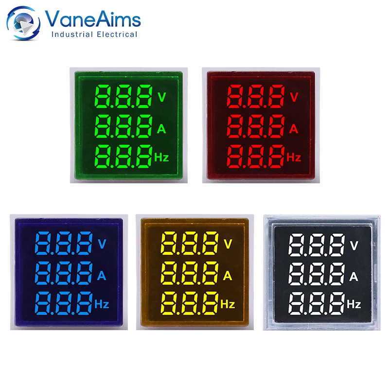 Square LED Digital Voltmeter Ammeter Hertz Meter AC24-500V Voltage Current Frequency Combo Meter Signal Light Indicator Tester