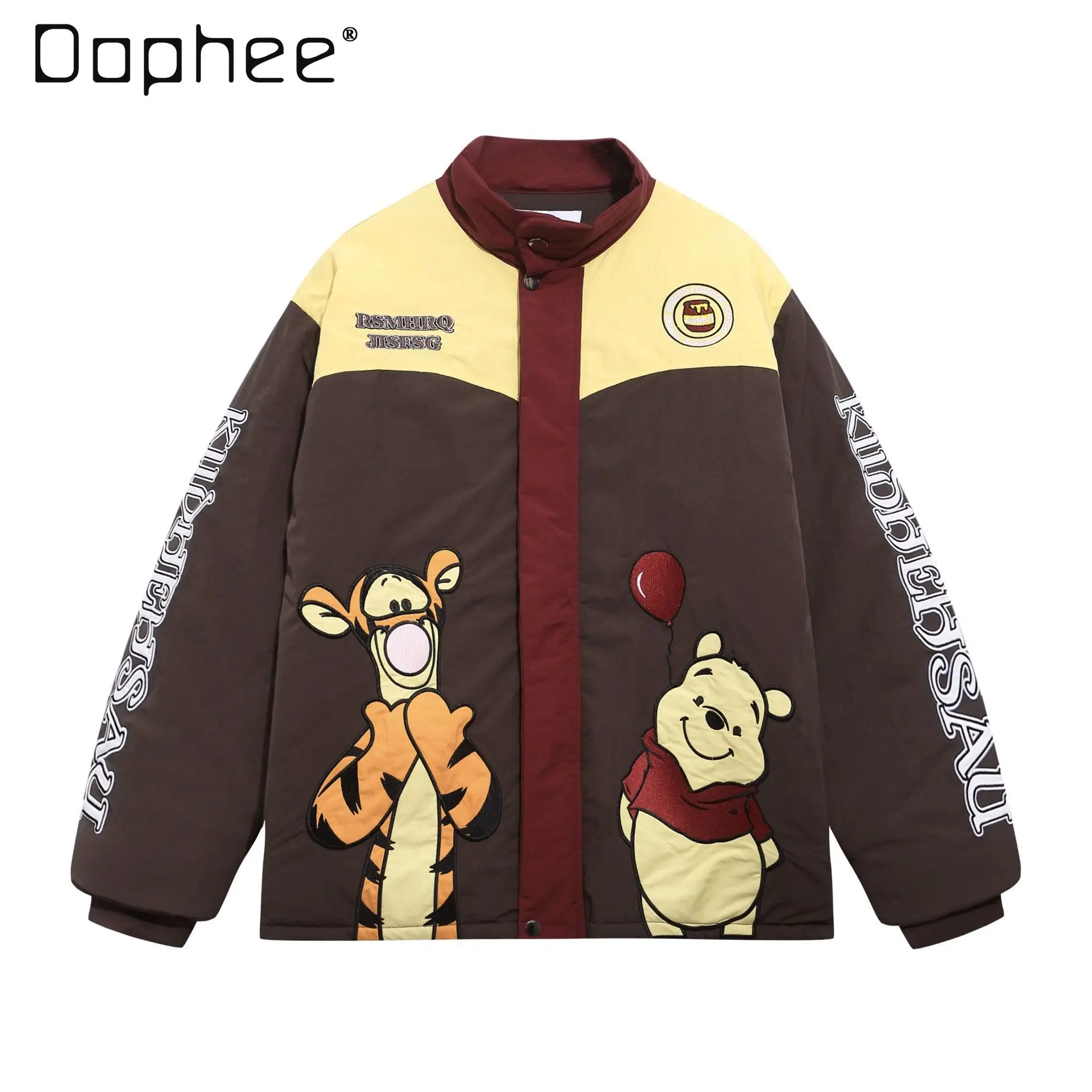 

American Retro Fun Cartoon Embroidered Cotton Jacket Women Winter Loose Thickened Warm Couple Coat Trendy