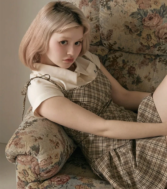 

Japanese Style Women's Sweet Plaid Camisole Polo Shirt and Mini Skirt 3-Piece Set New Summer Girls Slim Skirt Set Outfits