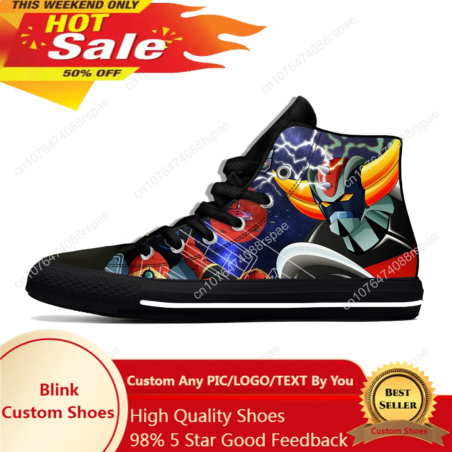 UFO Robot Goldrake grandizer Anime Gurendaiza zapatos de tela informales de alta calidad, zapatillas ligeras y transpirables con estampado 3D para hombre y mujer