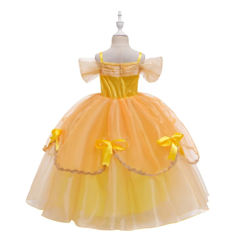 Girl Belle Dress Up Floral Children Party Princess Costume LED Light Kids Beauty and The Beast Halloween Carnival Outfit