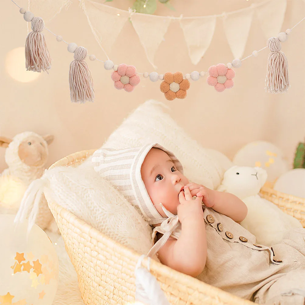 

2pcs Boho Tassel Garland Wooden Beads Wall Hanging Decor For Baby Shower Kids Room Party Rustic Wedding Classroom Brown Round