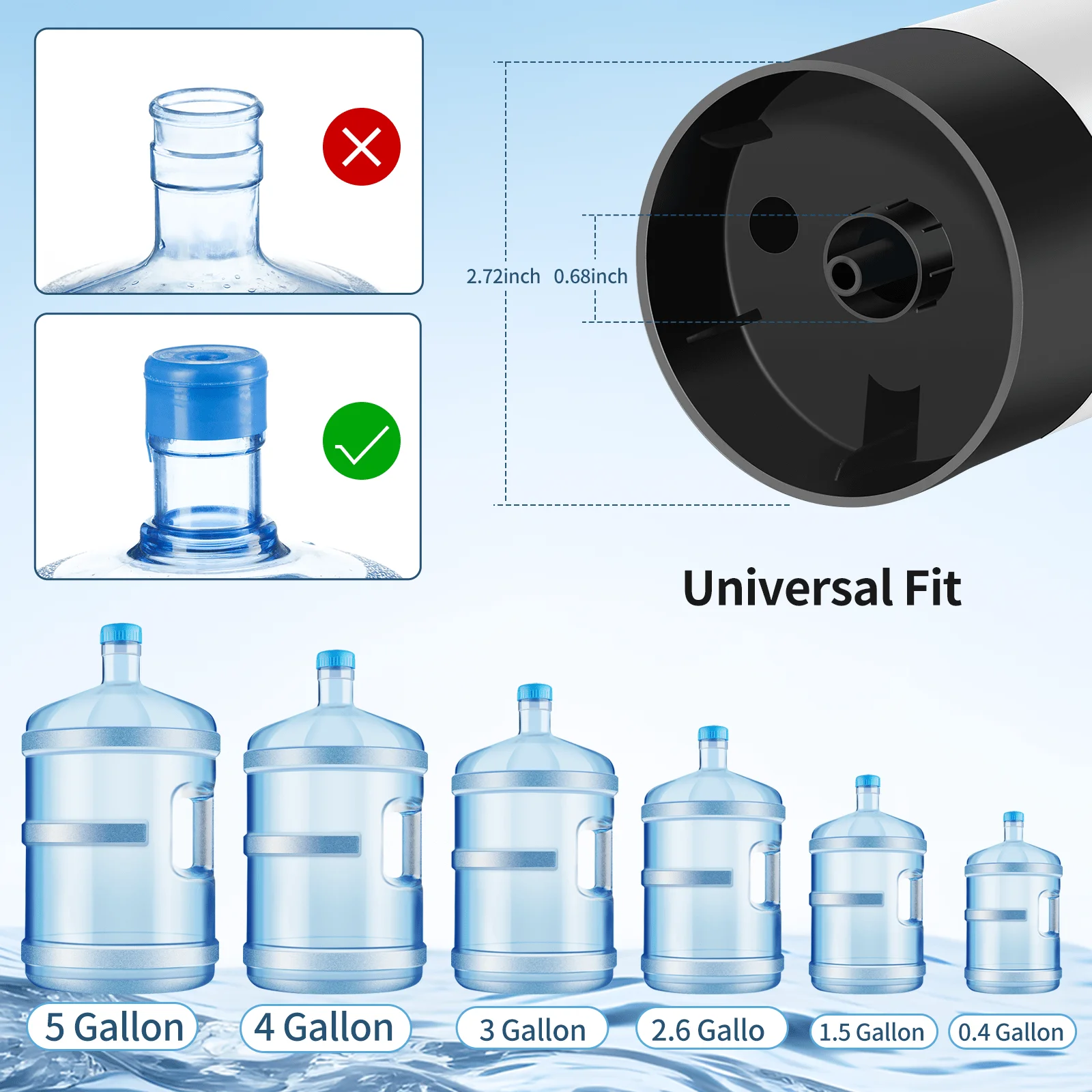 موزع مياه طويل الأمد قابل لإعادة الشحن بسعة 2-5 جالون، مضخة مياه كهربائية محمولة لزجاجات الأطفال موزع مياه صغير