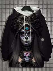 Fashion Women's Hoodie for Girls Autumn New Men's Long Sleeve Tops Sexy Girls Clothes Horror Undead Skull Pattern Unisex Tops
