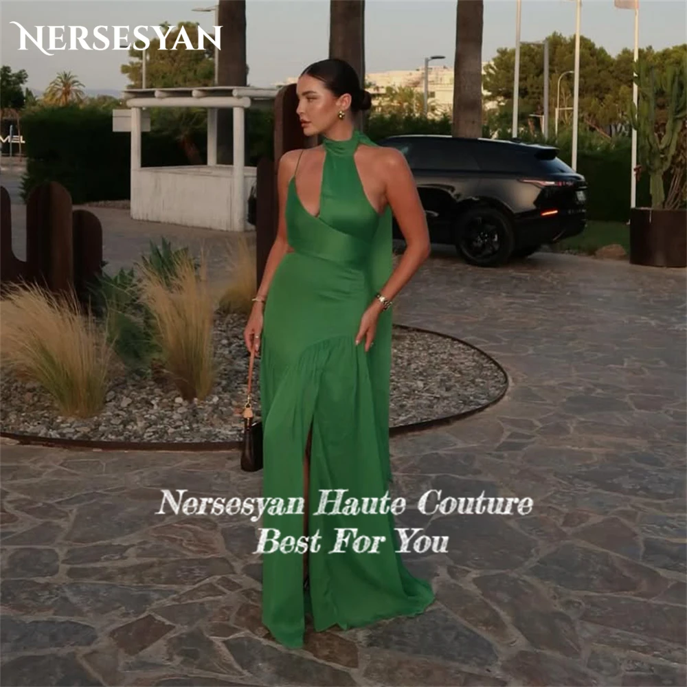 Nersesyan Emerable Green Zeemeermin Avondjurken Halter Formele Jurk Zijsplit Maxi Speciale Gelegenheid Feestjurken 2025, Aangepast