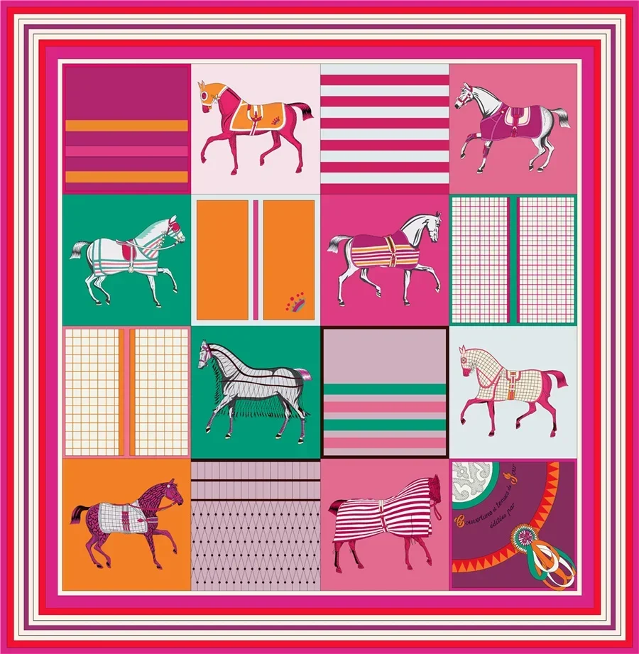 90x90cm New Design Horse Universe Printed Twill Silk Scarf Square Scarves Lady Wraps Kerchief Woman Neck Shawl Wraps image 2