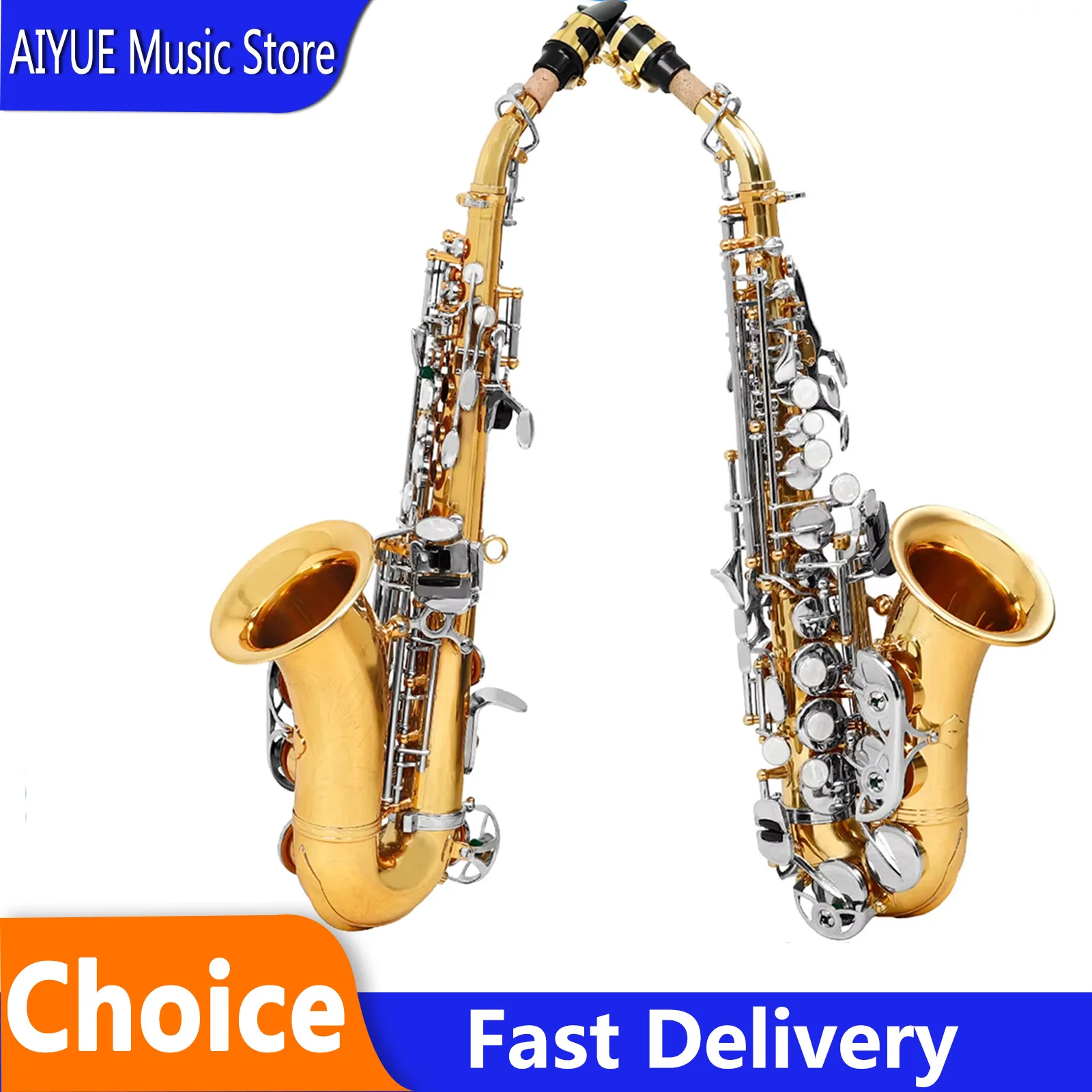 SLADE Soprano Saxophone Eb Small Bend Brass Body White Shell Gold Silver Bond For Professional Woodwinds Instrument  With Parts