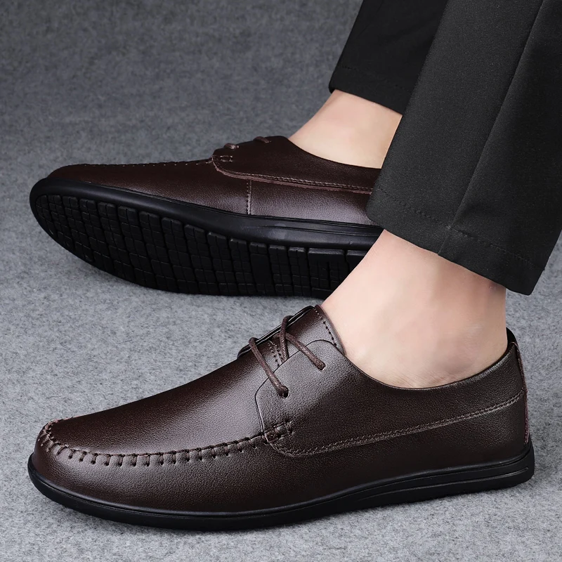 

Mens Leather shoes lace up oxfords Non Slip Walking Flats Breathable Outdoor Casual Shoes Male Work Office Driving Sneakers