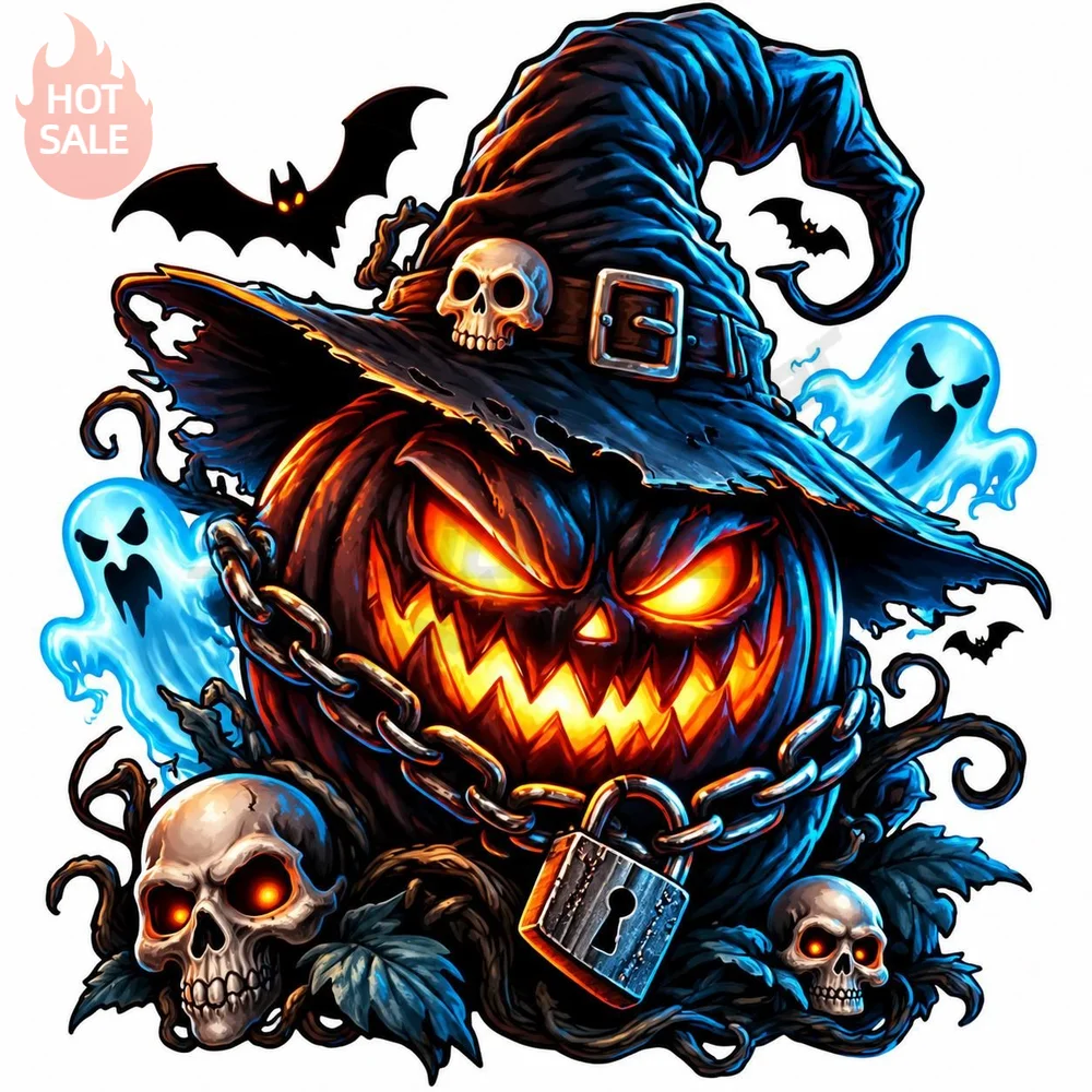 Creepy Pumpkin Black Blue Halloween Creative Vinyl Sticker For Motorcycle And Helmet UV Protection Decal Personalized Decor