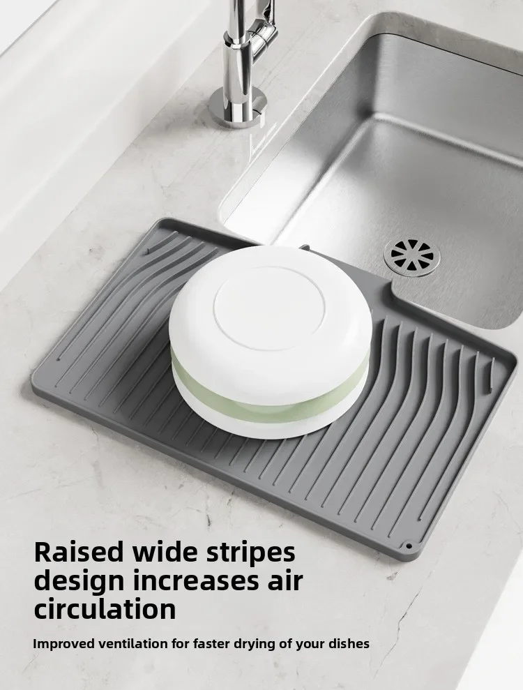 Sloped Silicone Dish Drying Mat Self-Draining Kitchen Counter Protector Heat Resistant Sink Mat for Plates Cups Utensils Rack