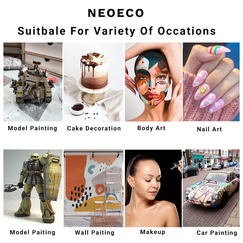 NEOECO NCT-208K Dual Action Airbrush 9cc 1/3 oz vloeistofbekers met 20cc 40cc kopjes Kroonkappen Luchtborstelset Zwaartekrachttoevoerset