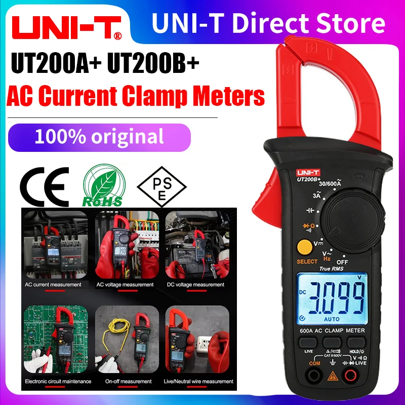 UNI-T التيار المتناوب فك التيار متر UT200A + UT200B + الفولتميتر الرقمي مقياس التيار الكهربائي كماشة أمبيروميتر المشبك كهربائي تستر #2