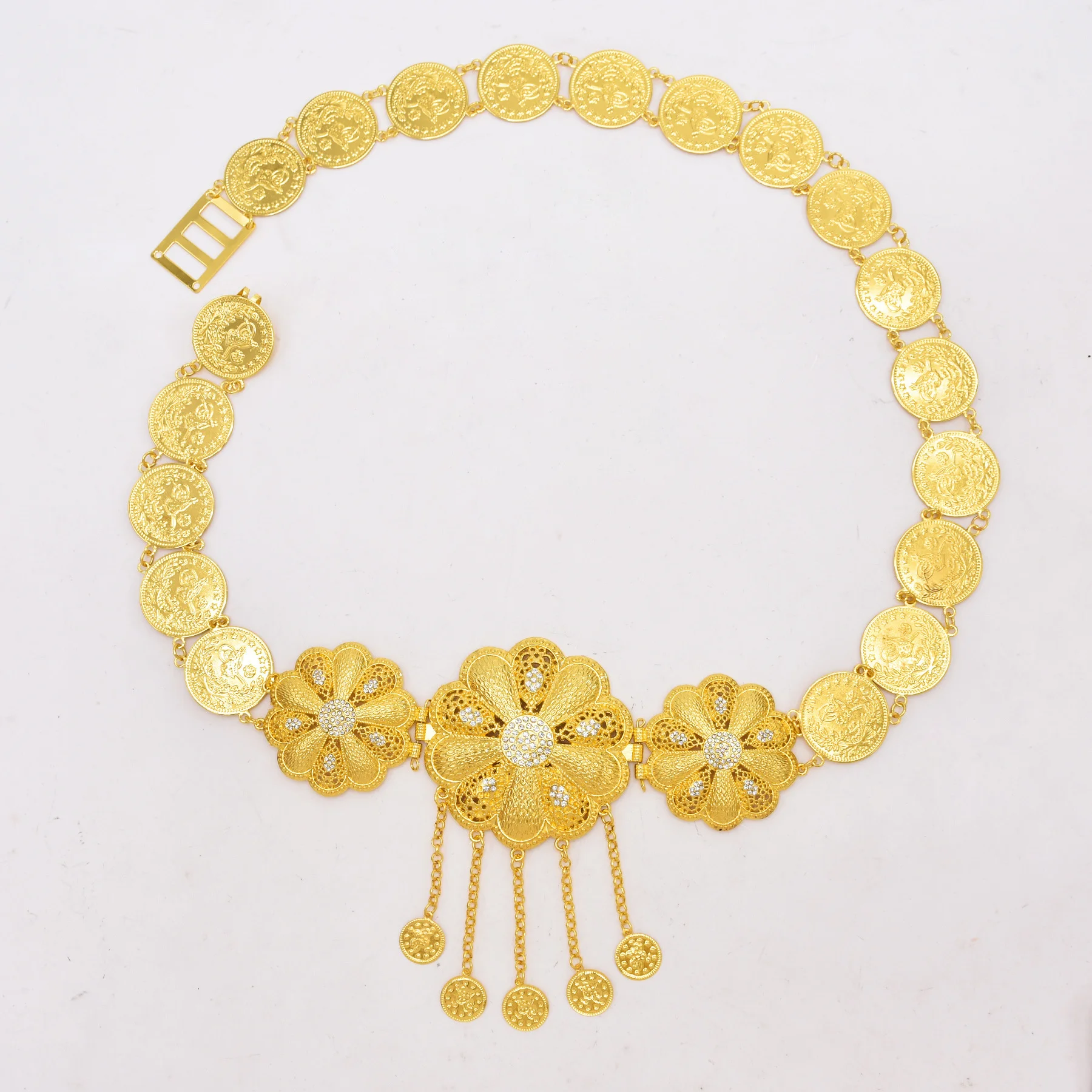 

Trendy Golden Alloy Carved Long Coins Tassel Belt Thailand India Vacation Beach Party Waist Belly Chains Ethnic Body Jewelry