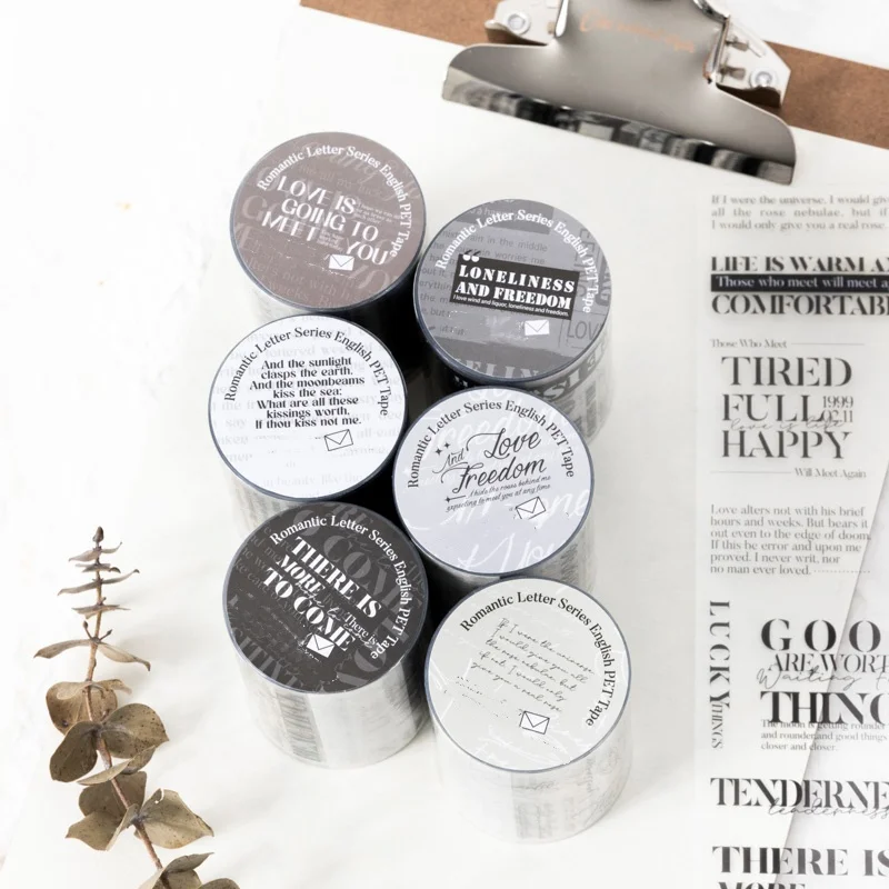 

6 рулонов романтической ленты с буквами размером 5 см × 200 см из бумажного материала для домашних животных, английский текст, материал, винтаж, счет слов, узор, пейзаж, материал для украшения журнала, многоразовые наклейки, чашки, конверты, декоративные 