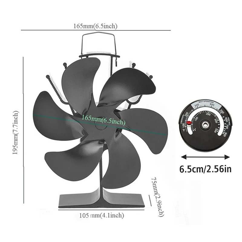 Stove Fan, 6 Blades 50℃ Start Quiet Operation Wood Stove Fan, Thermally Powered Fireplace Fan, Stove Fan,Fireplace Fan