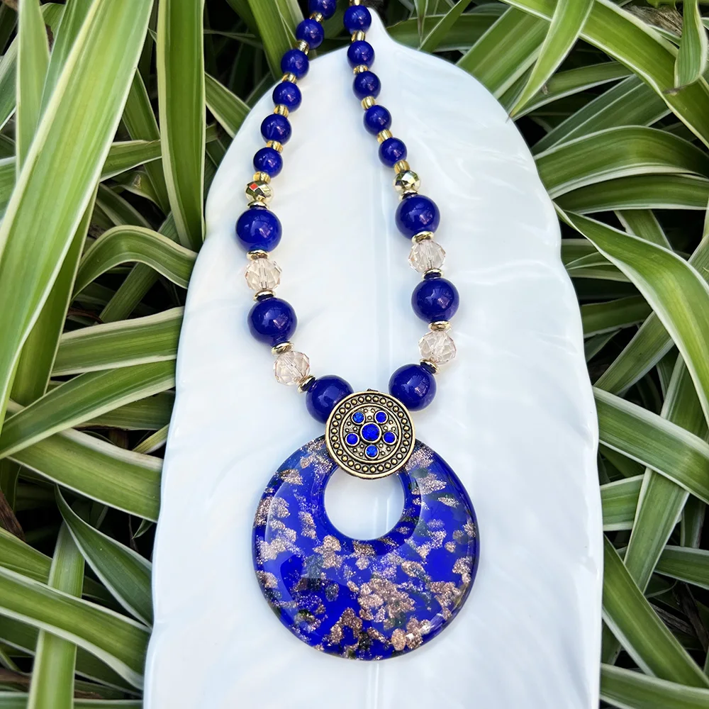 1PCS Charm Colorful Ethnic Round Murano Pendant Necklace For Women Glass Beads Sweater Chain Handmade Jewelry Gift Cheap Item