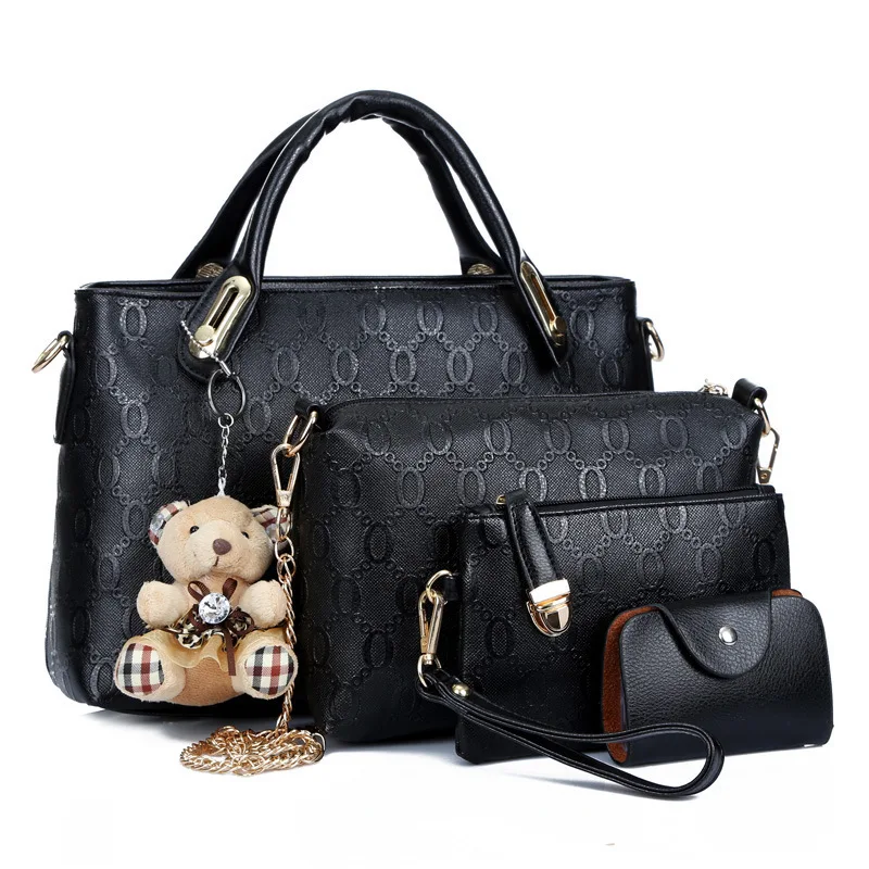 Women 4 Set Handbags Pu Leather Fashion Designer Handbag Shoulder Bag Black Vintage Female Messenger Bag Sac A Main