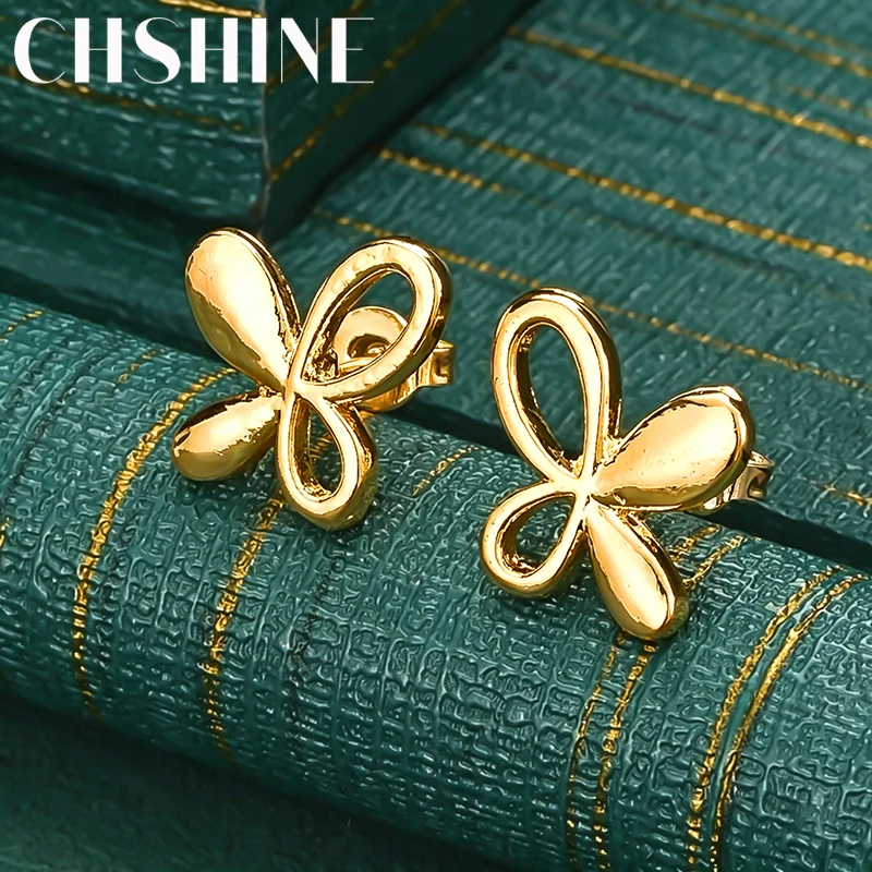 925 Sterling Silver 18K Gold Hollow Butterfly Stud Earrings for Women Fashion Wedding Party Jewelry