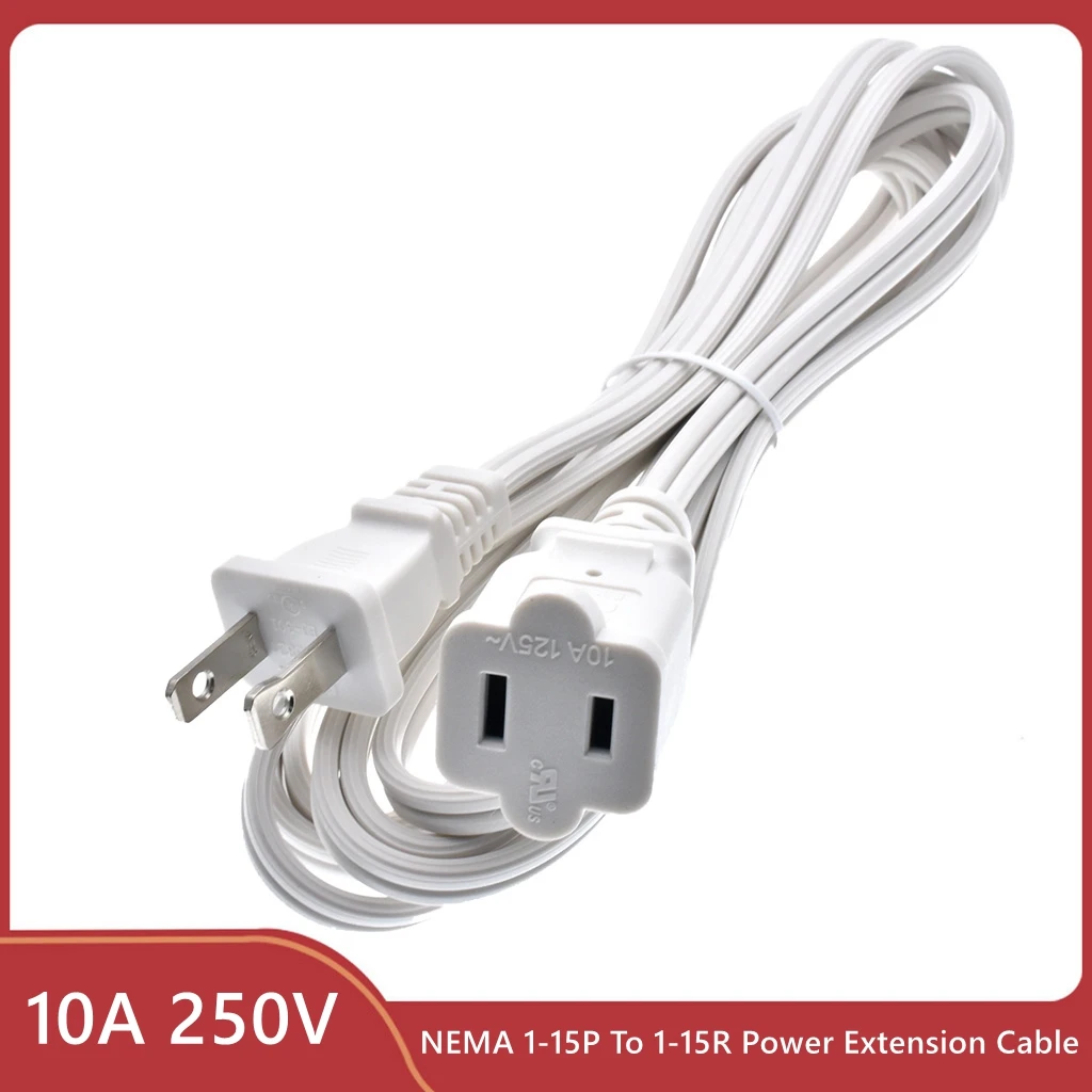 White color USA Outlet Saver Power Extension Cord, Nema 1-15P to Nema 1-15R,polarized 2pin USA extension cables,300cm,18AWG